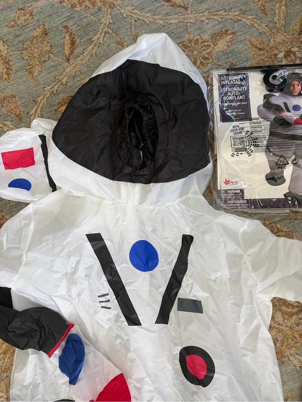 Kids White Inflatable Astronaut Costume with Helmet Hood